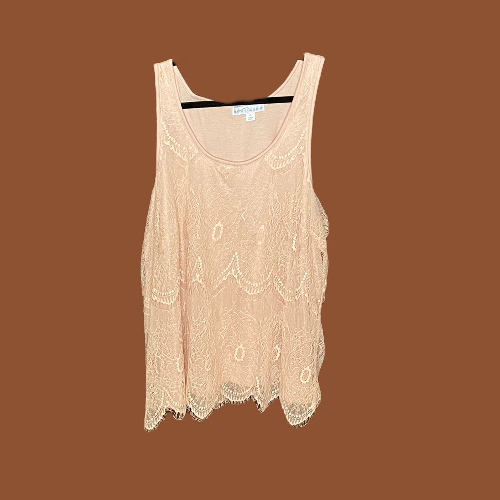 Boutique Rose Smoke Colored Sleeveless Lace Top 1X